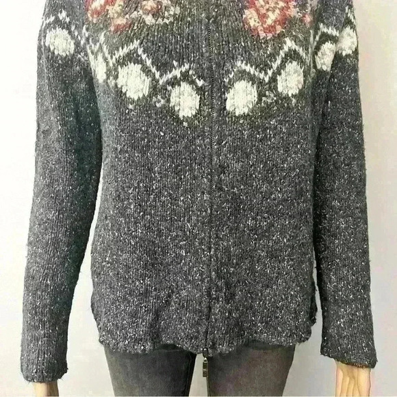 Vintage Wool Blend Boho/Bohemian Relaxed Fit Zip Up Grey Cardigan Sweater - Picture 3 of 13